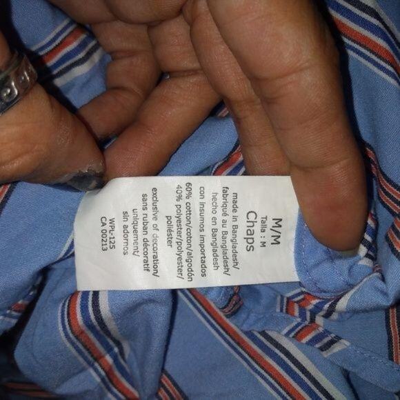 Chaps Mens Size M Blue Striped Button Down Shirt Long Sleeve American Classic - Picture 12 of 13